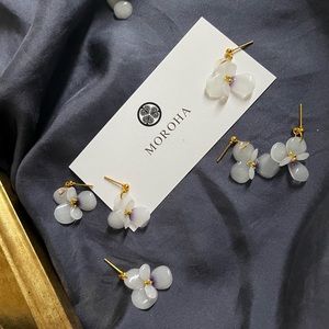 White purple pansy viola flower earrings